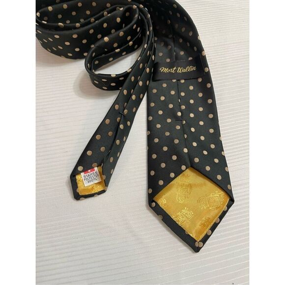 Mort Wallin Black Tan Polka Dot Tie Neck Tie - Picture 3 of 6